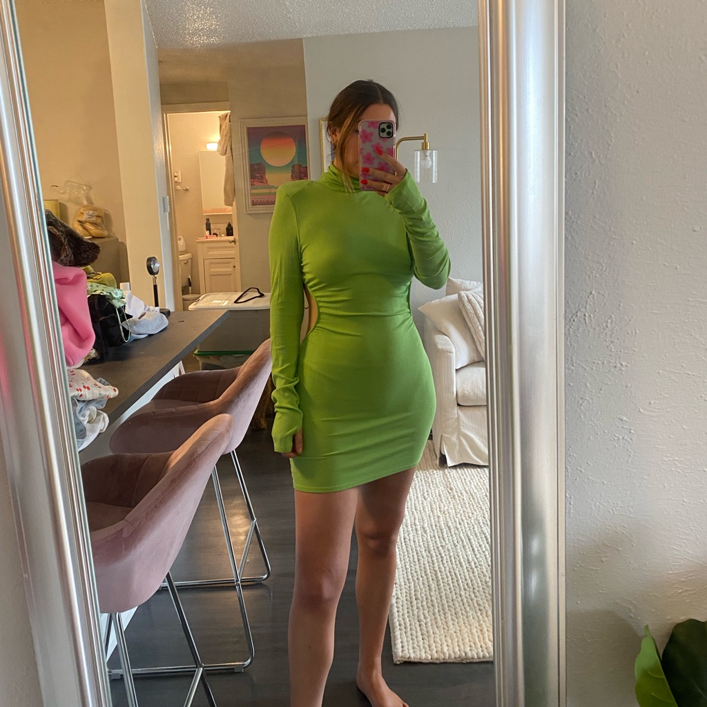 Lime Green Backless Turtleneck Dress